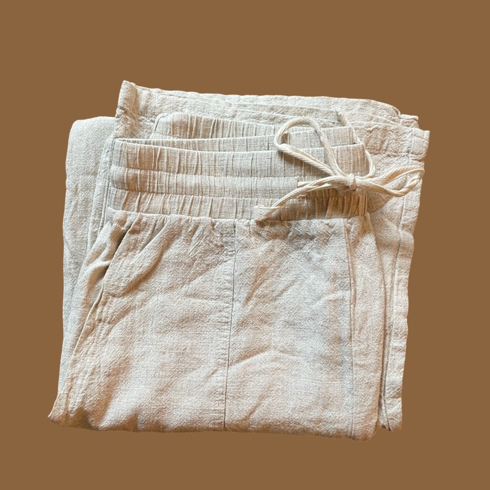 Linen blend drawstring pants, size S